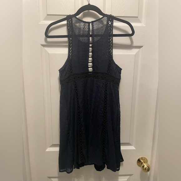 Free People Wherever You Go Mini Dress Black and Navy Lace with Pockets - Picture 6 of 6